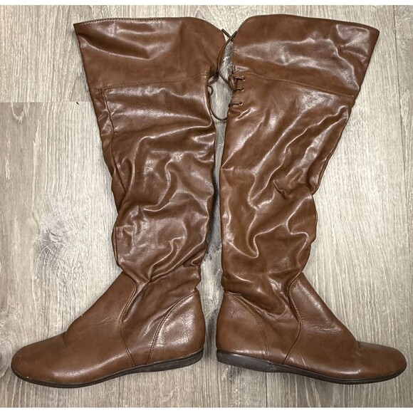 Aldo OTK 8.5 Brown Flat Boots Boho Slouch Faux Leather Fold Over Top Countryside - Picture 6 of 11